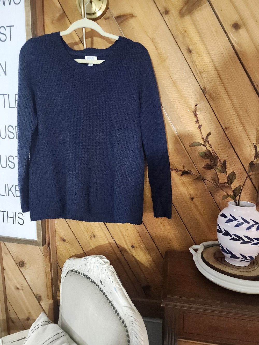 Market & Spruce Navy Soft Textured Knit Sweater Large Super Soft - Picture 2 of 4